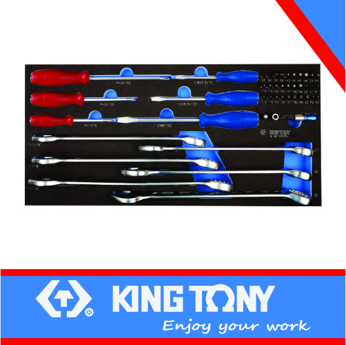 [9-90145CRV] Trolley Comb Wrench & Screwdriver Tool Set Eva Foam 45pc King Tony