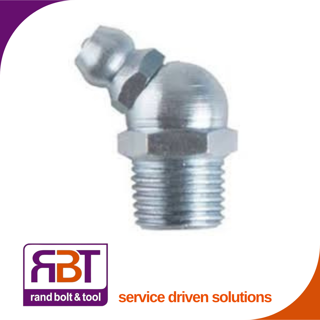 Grease Nipple 10mm Metric Fine Angled 45° Nickel Plated