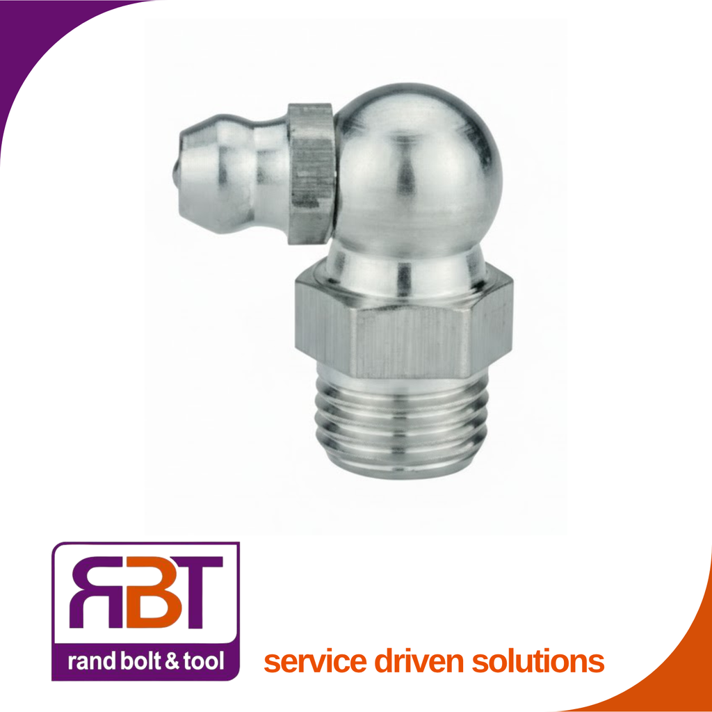 [71412F9010] Grease Nipple 10mm Metric Fine Angled 90° Nickel Plated