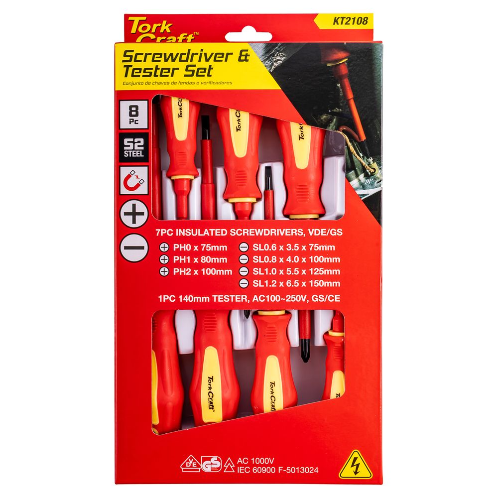 Screwdriver Set VDE 8pc With Tester Tork Craft 