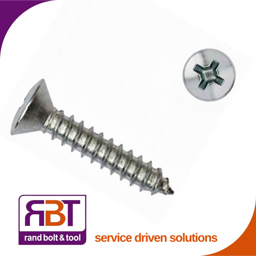 Self Tapper #4 x 8 Raised Countersunk Pozi A2 Stainless Steel DIN 7983