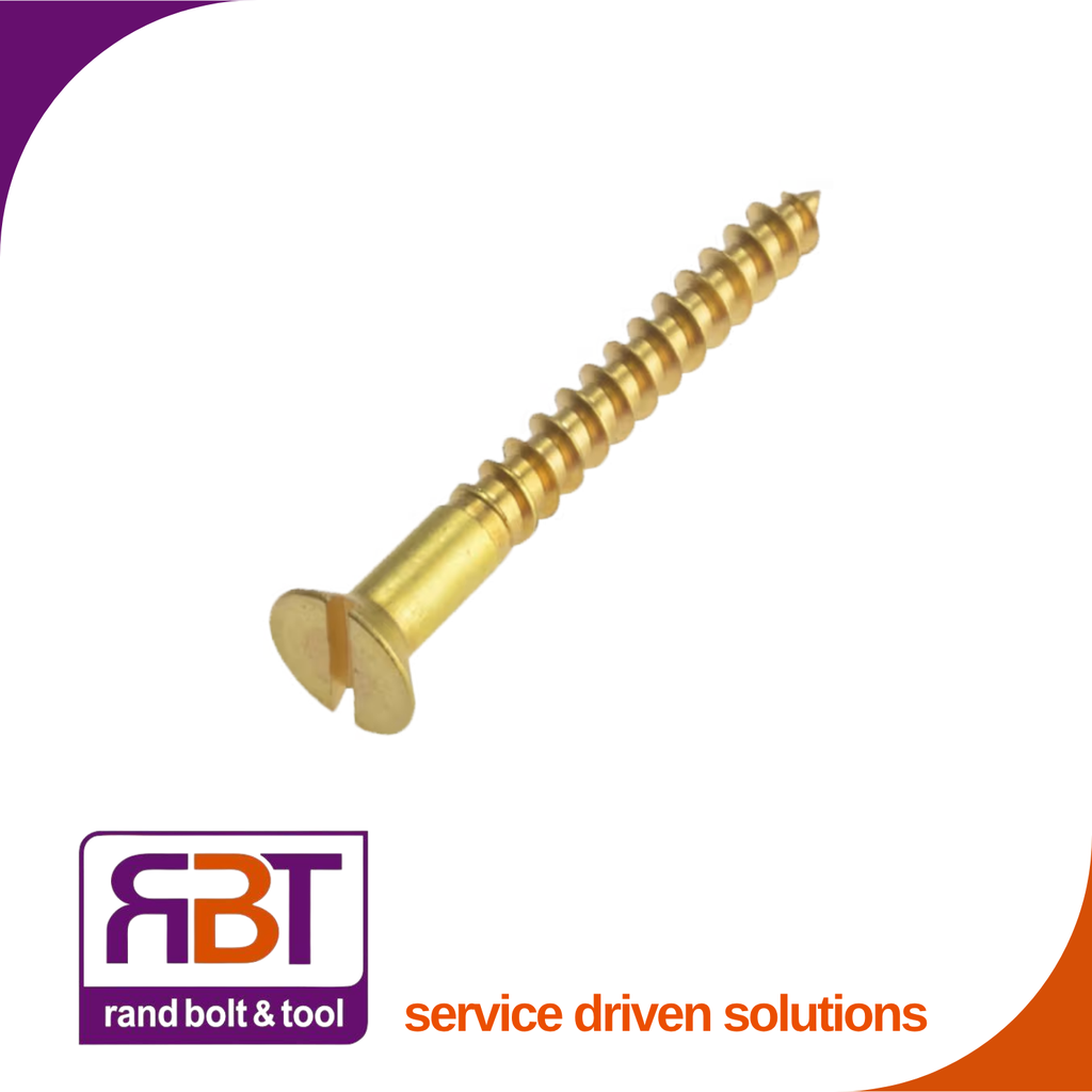 [97BR638] Wood Screw 6 x 38 Countersunk Slotted Brass DIN 97