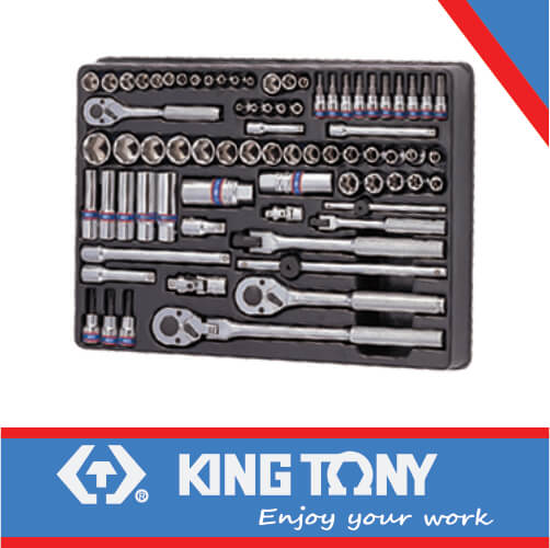 [9-5575MR] Socket Set 1/4dr & 3/8dr Combination Chest & Trolley 75pc 6pt King Tony