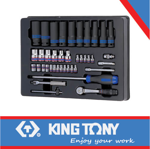 [9-7540MR] Socket Set 1/4dr & 1/2dr Combination Standard & Impact 40pc King Tony