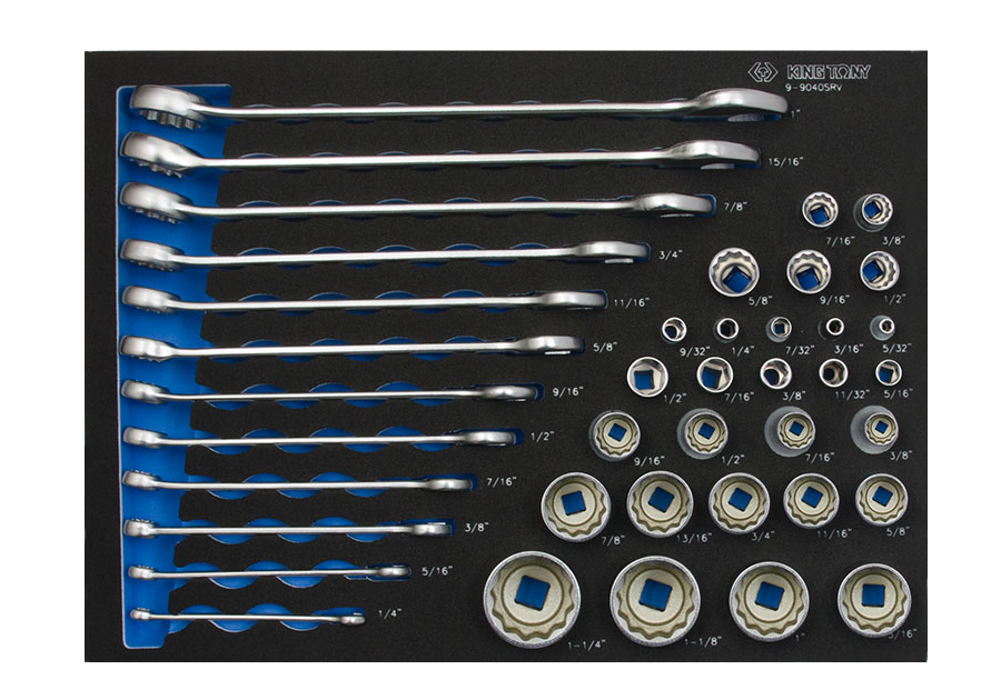 Socket Set 1/4dr & 3/8dr & 1/2dr & Wrench With Eva Tray 40pc King Tony