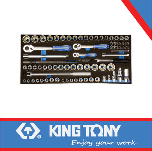 [9-9077CRV] Socket Set 1/4dr & 3/8dr & 1/2dr With Eva Tray 77pc King Tony