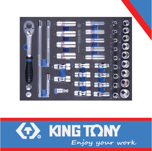 [9-3544MRV] Socket Set 3/8dr Combination Eva Foam 44pc King Tony