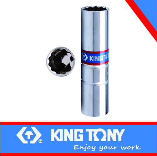 [367016M] Spark Plug 3/8dr 16mm Socket Metal Clip Chrome 12pt King Tony