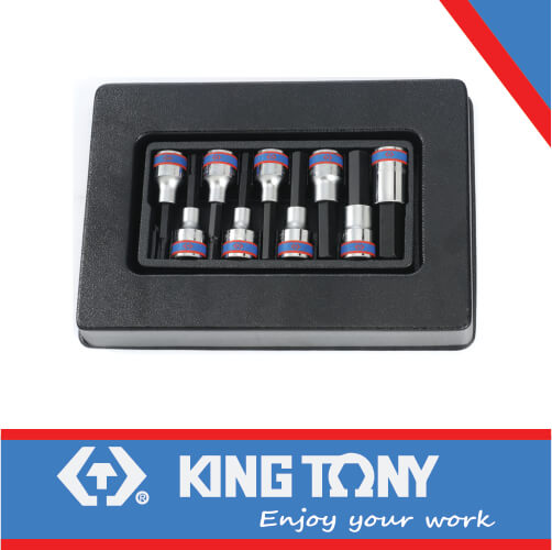 [9-4120PR] Socket Hex Bit Set 4-17mm 1/2dr 9pc King Tony