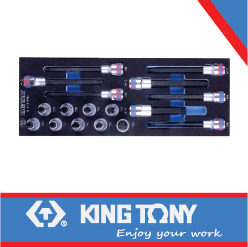 [9-4147PRV] Socket Bit Set Hex & Torx & Spline 1/2dr 17pc King Tony