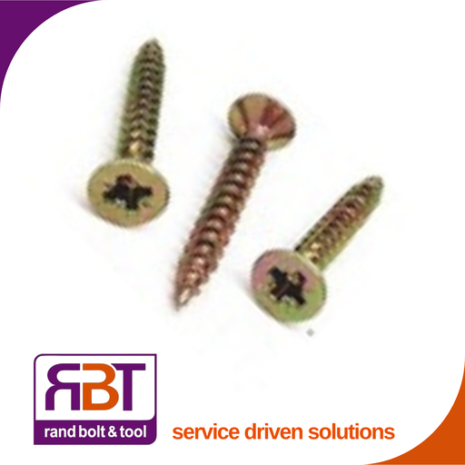 [7505YC1025] Chipboard 10 x 25 Csk/Poz Yellow Passivated DIN 7505